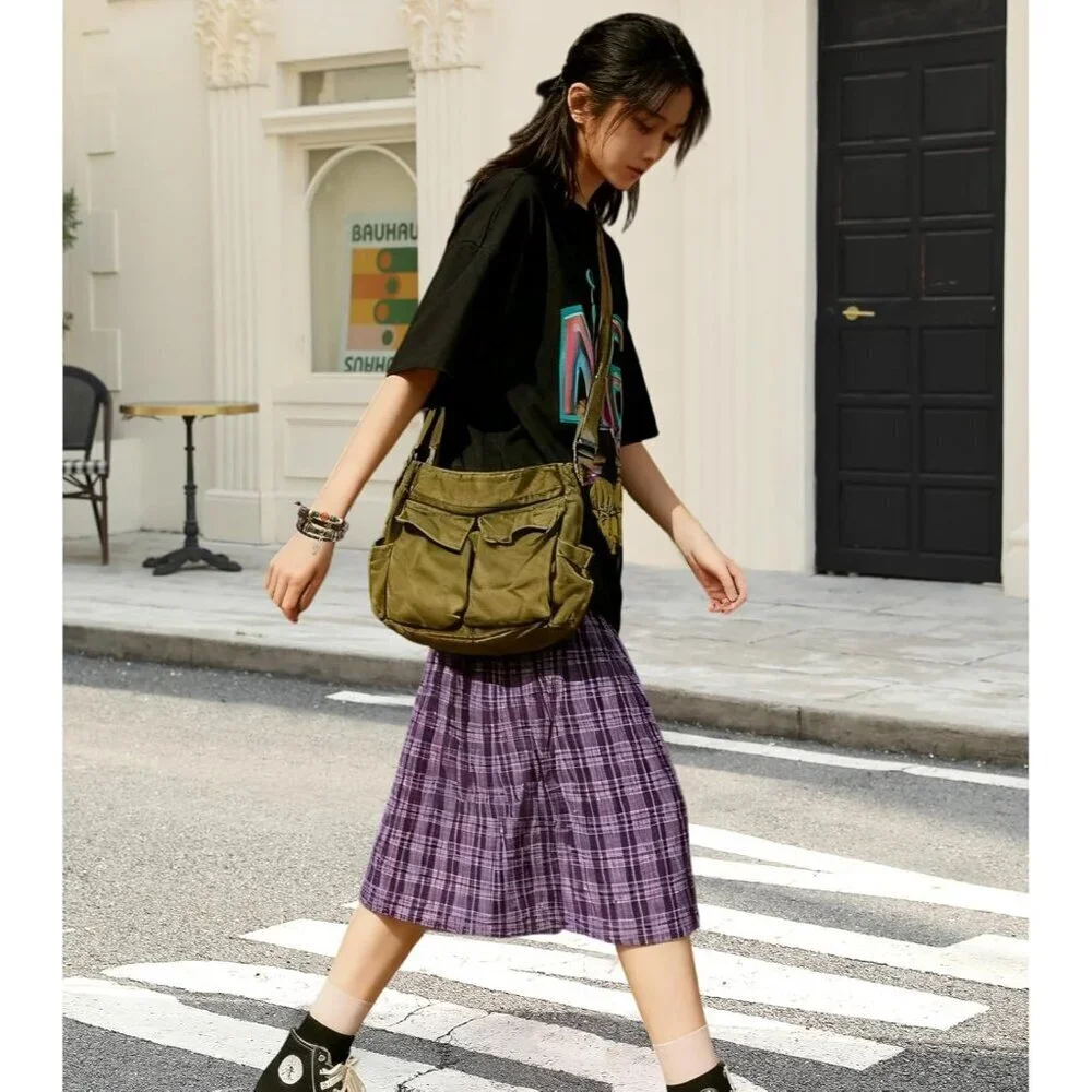 Canvas Messenger Bag Unisex Large Travel Crossbody with Fairy Grunge Bracelet